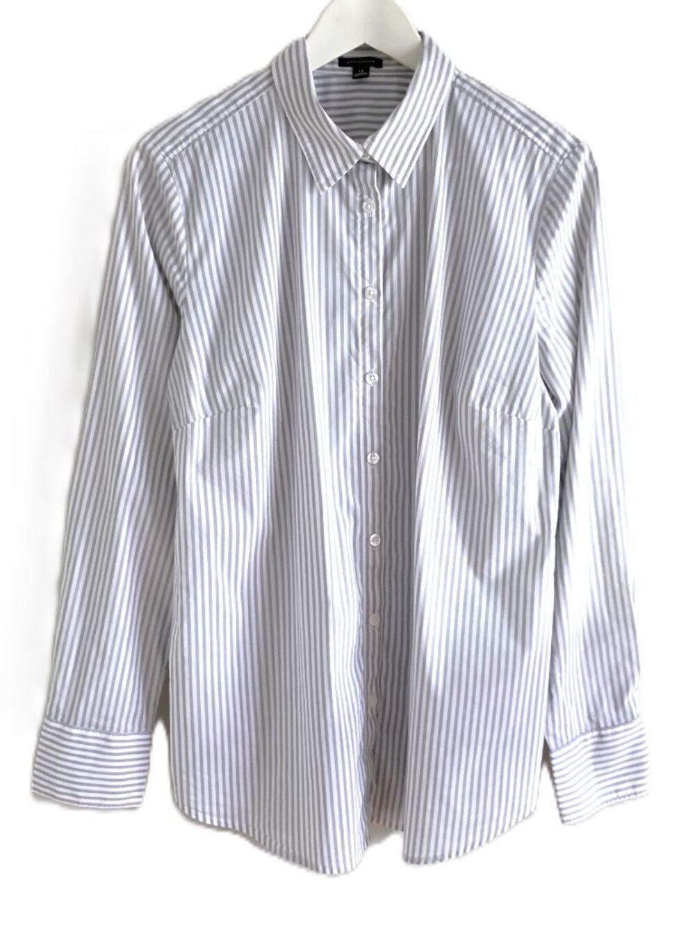 Ann Taylor gray oxford stripe blouse